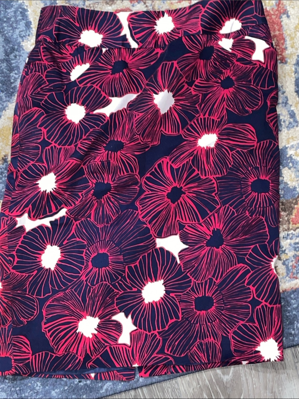 Charter Club Navy Pencil Skirt with Pink Floral Print